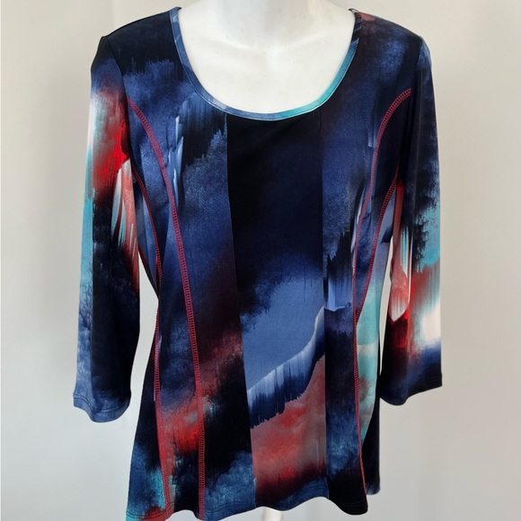 Libra Colorful Scoopneck Topstitch Shirt - Picture 2 of 8